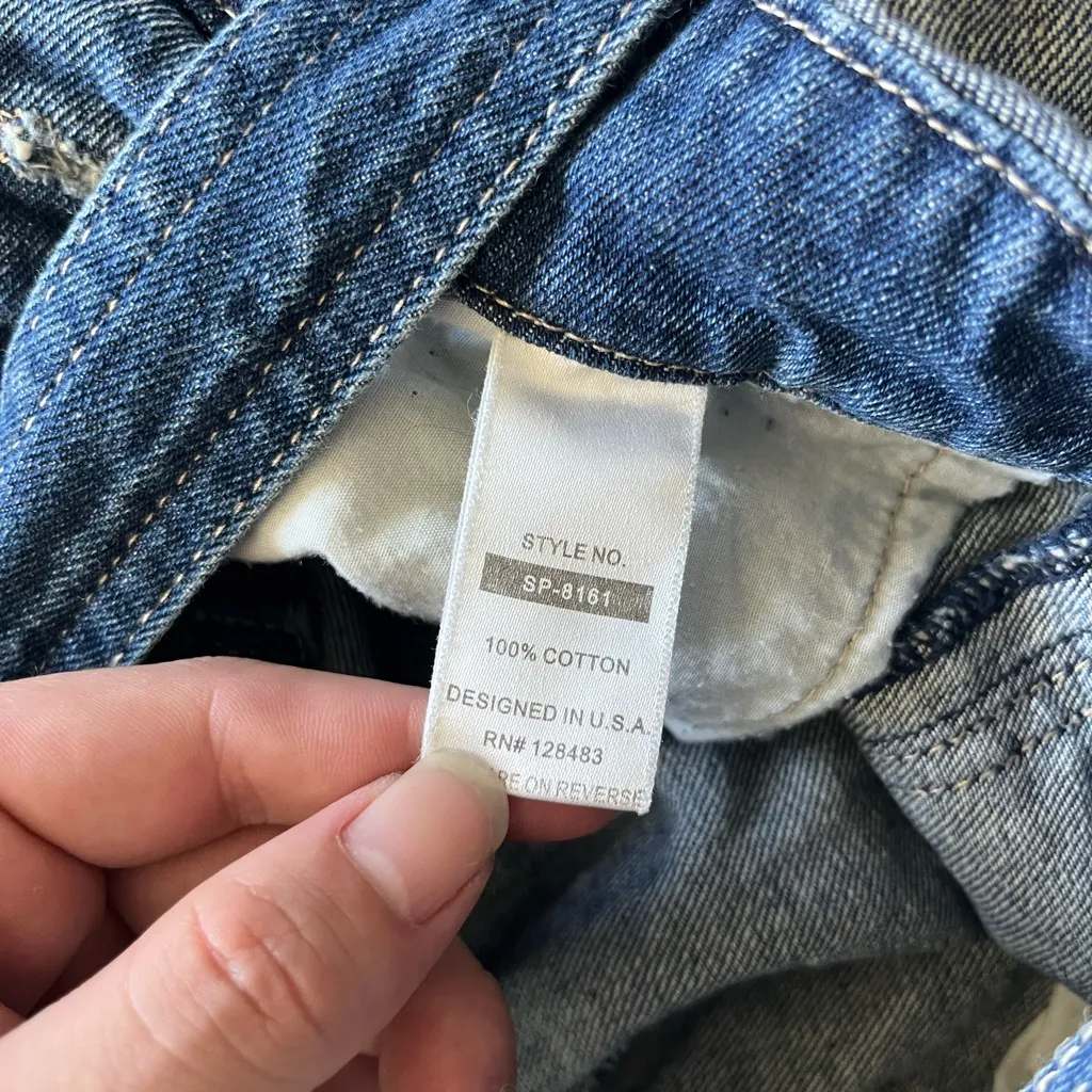 Litz Distressed Denim Short Overalls Blue Wash Women’s Medium Casual Cottagecore - Image 14