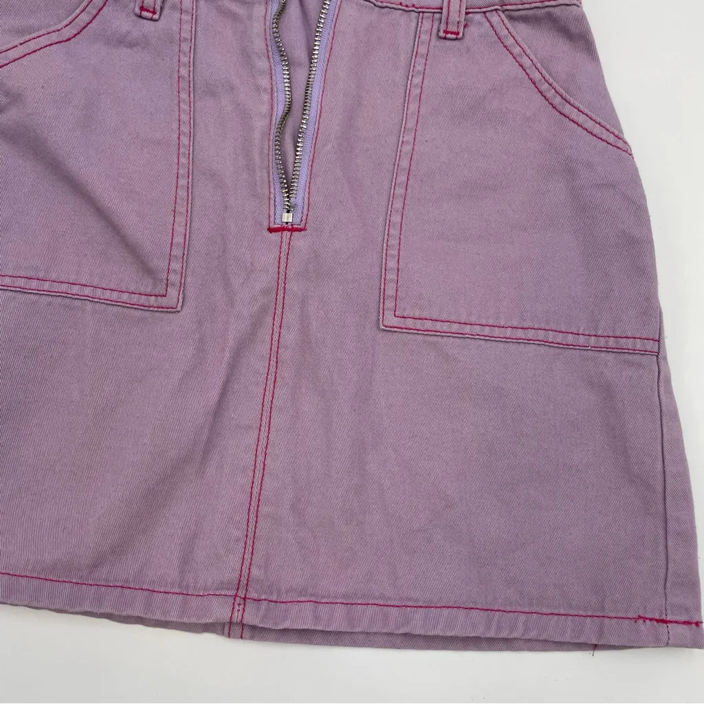 Lazy Oaf Purple Embroidered Cigarette Mini Skirt BROKEN Zipper‎ Size 24 Purple - Image 4