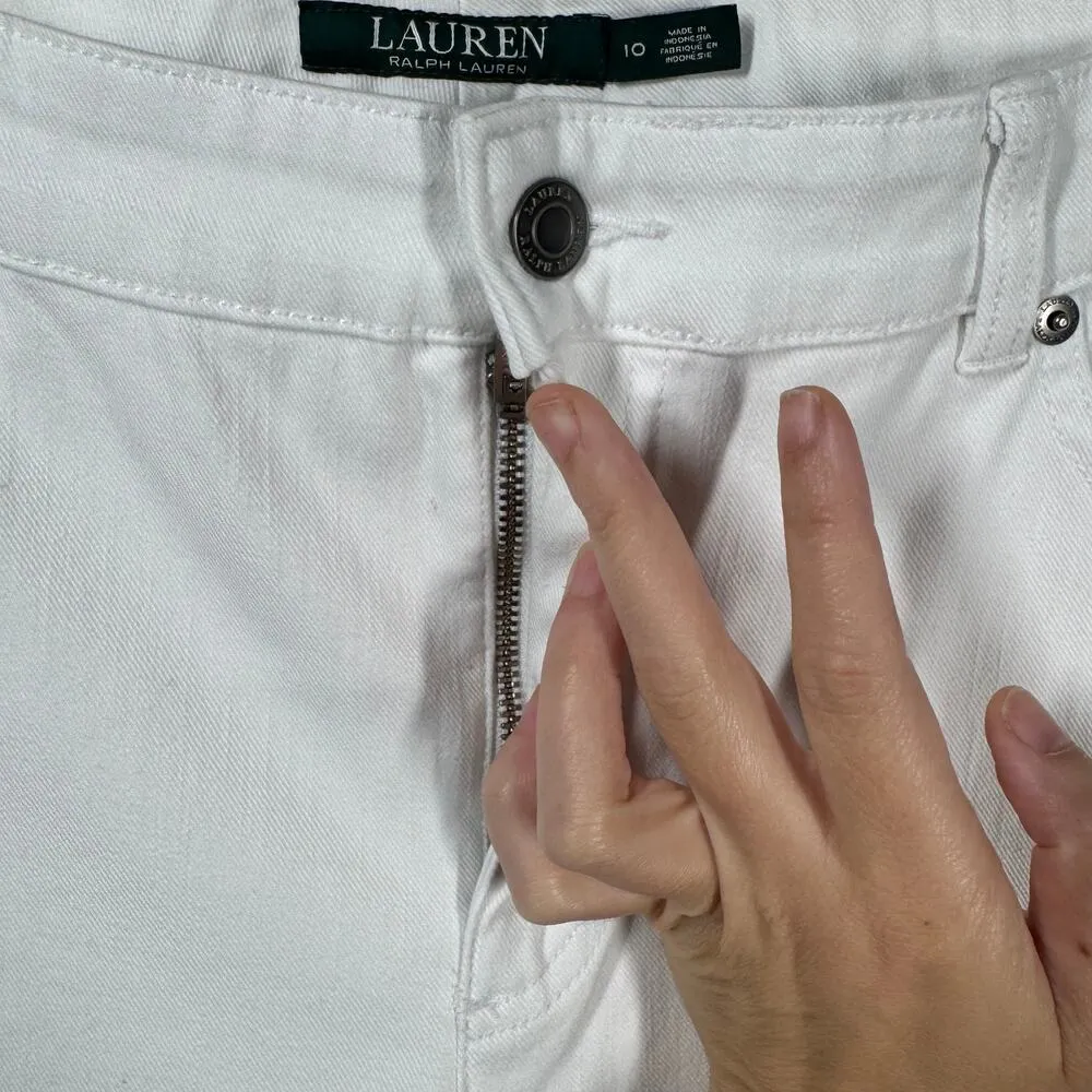 Lauren Ralph Lauren Jean Women 10 White Premier Straight Leg Denim Spring Coast - Image 5