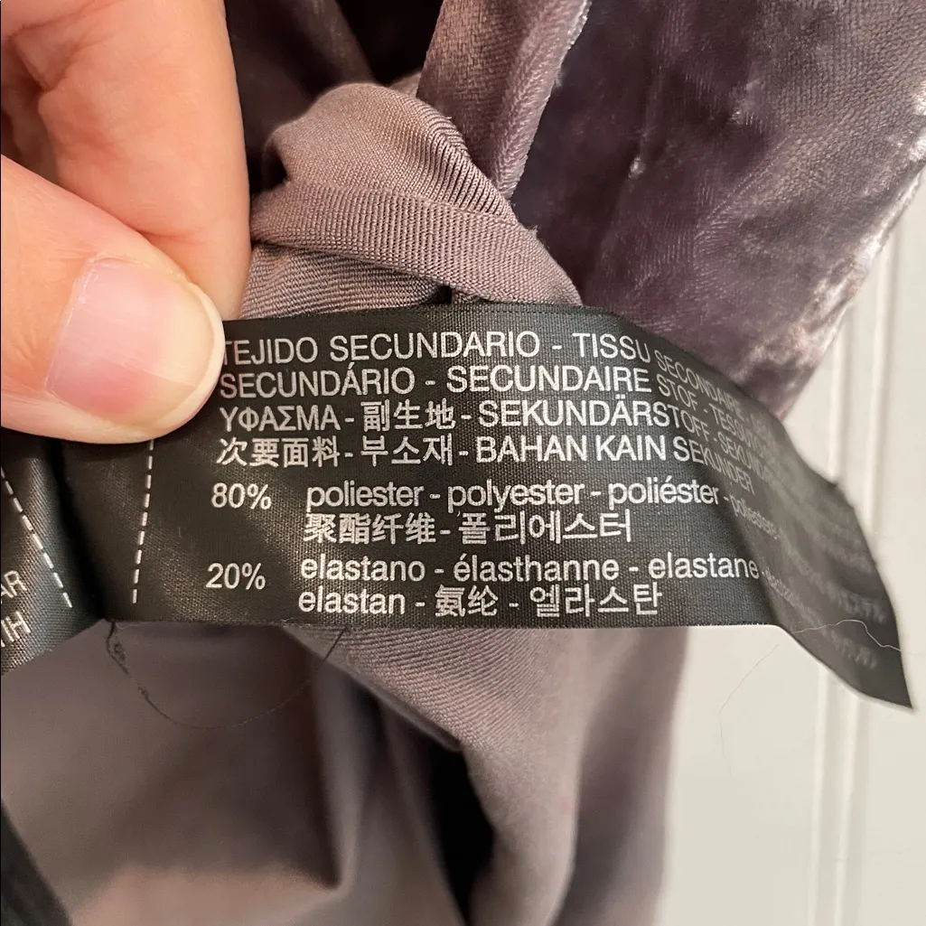 ZARA Crushed Velvet Deep V-Neck Crossover Wrap Front Bodysuit in Gray Size S - Image 8