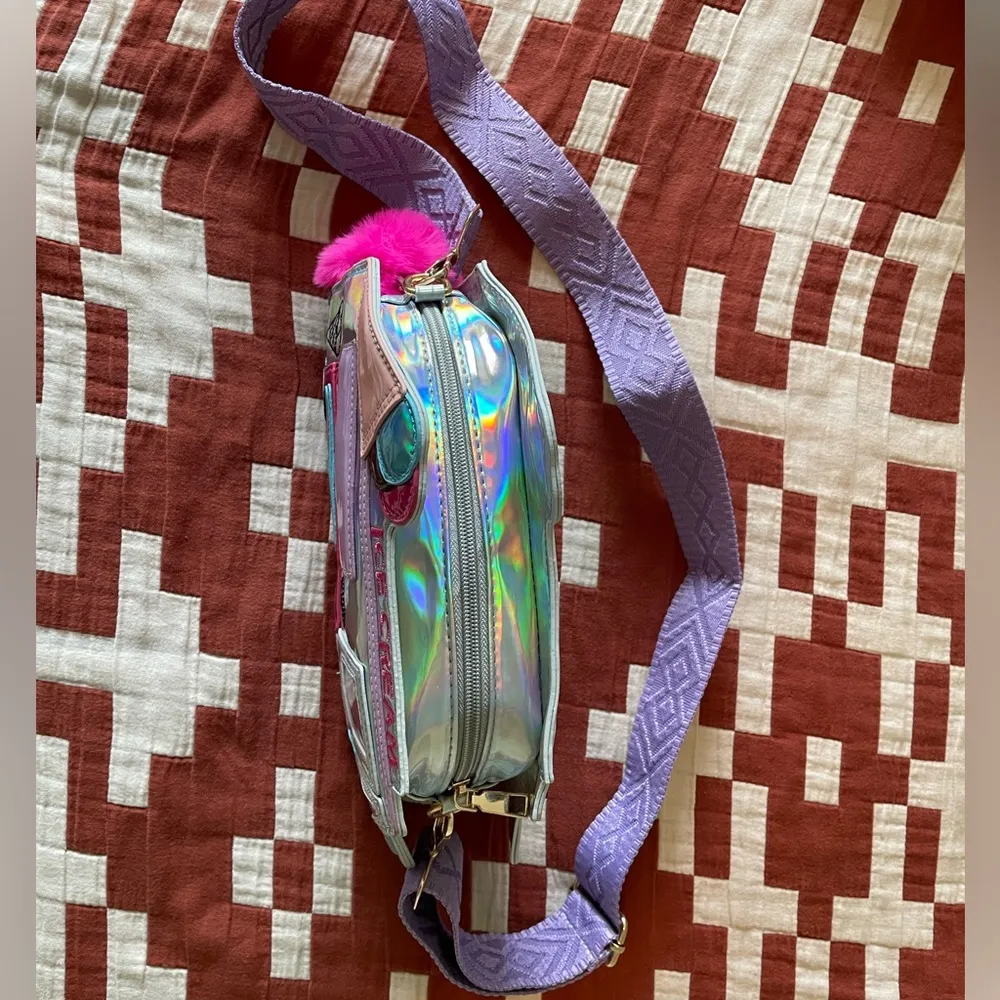 Ice Cream Truck Novelty Purse with Purple embroidered Crossbody Strap Pink - Image 11