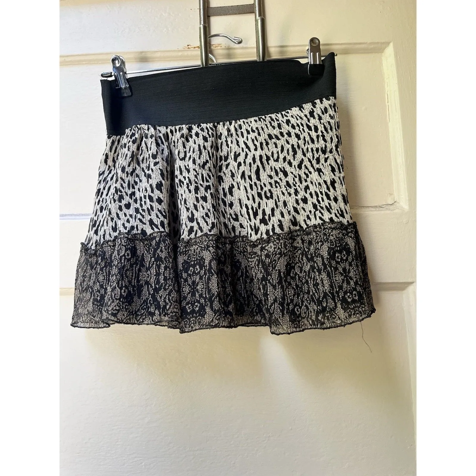 Y2K 90s Black Leopard Mini Skirt XS Whimsigoth Dark Fairy Romantic Grunge Punk - Image 2