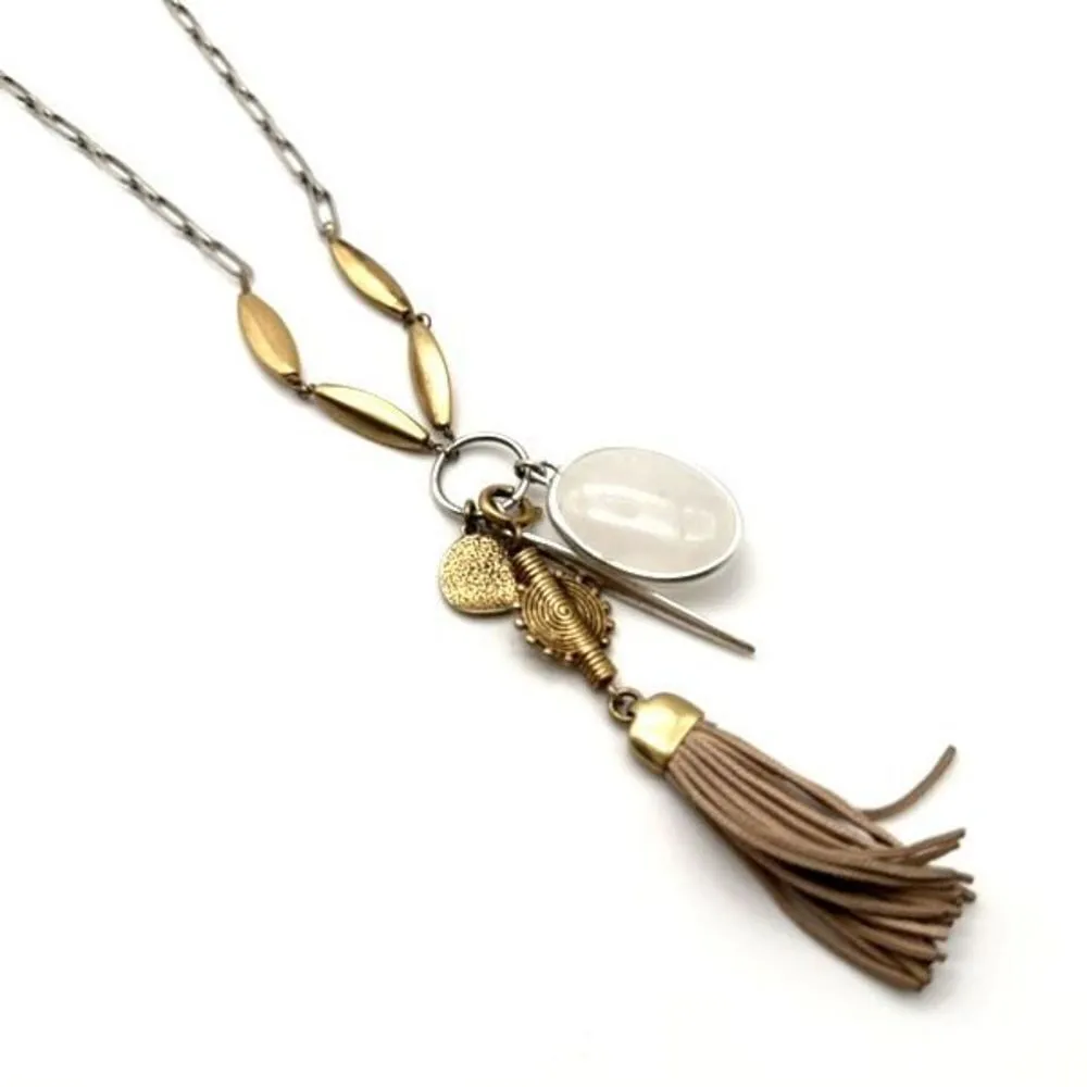 Stella & Dot Victoria Pendant Necklace Tassel & Charms 2‎ In 1 Gold & Silver - Image 3