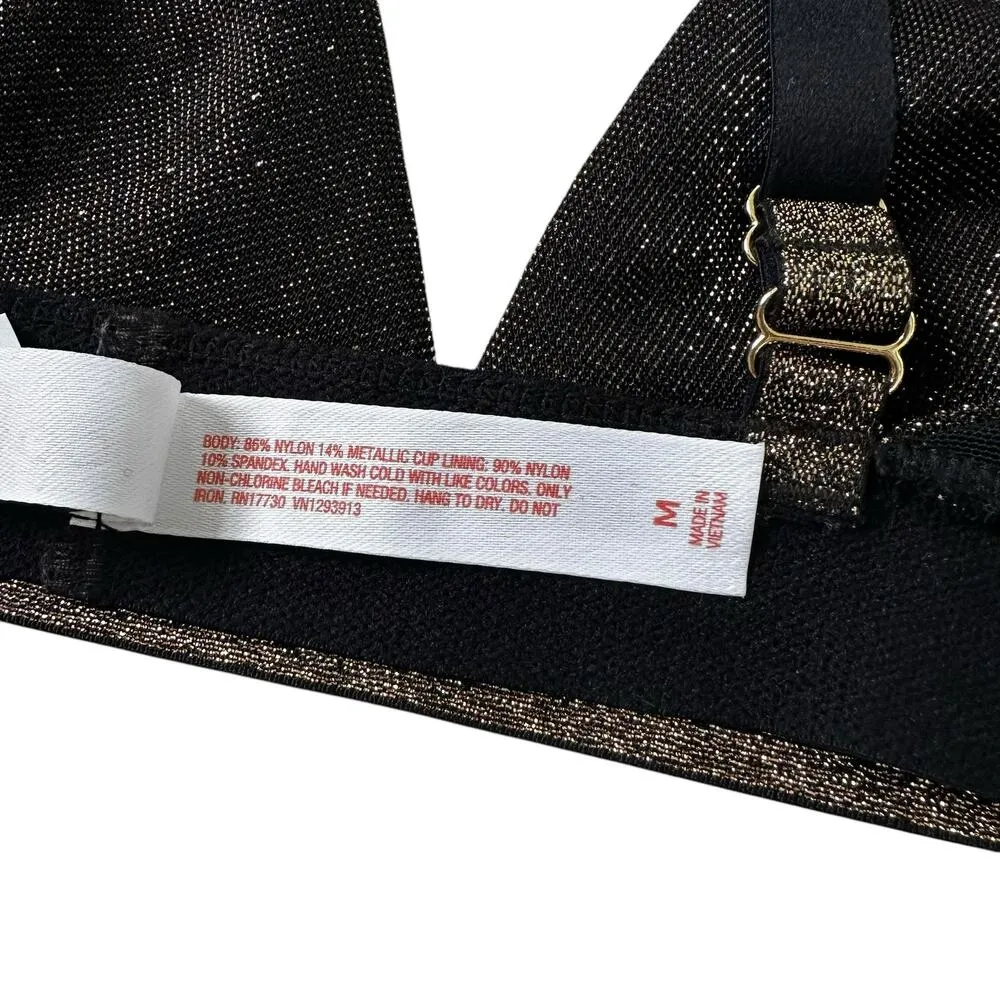 Colsie Black & Gold Metallic Breathable Wireless Bralette Women Sz Medium | 69 - Image 3