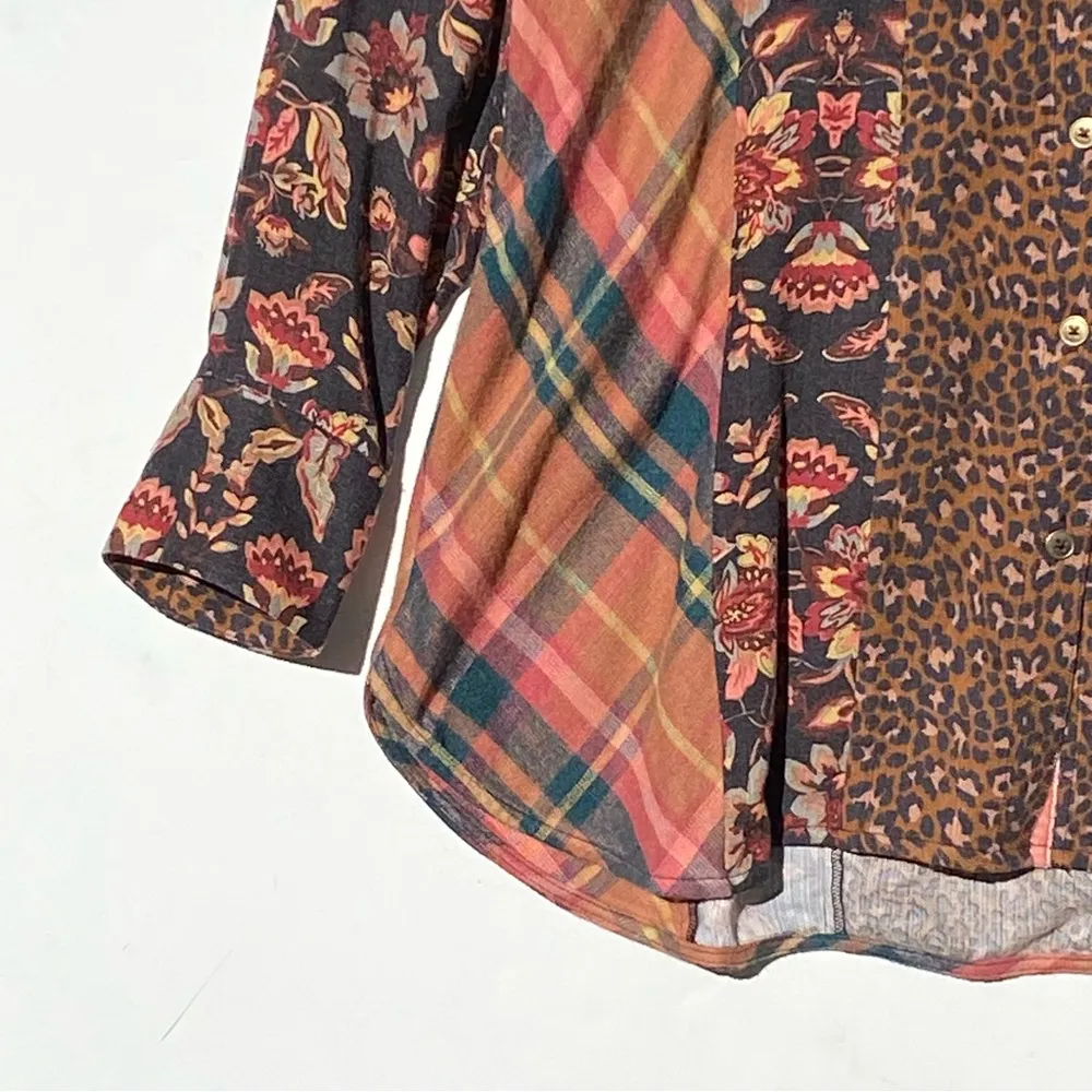 NWT SOFT SURROUNDINGS Women’s Mixed Media Floral Animal Print Boho Top Large - Image 4