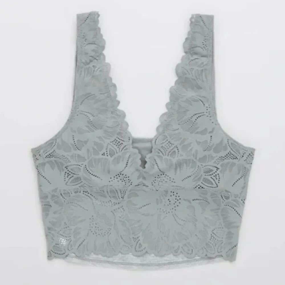 Aerie Lace Waffle Longline Bralette in Light Gray Size S New - Image 2