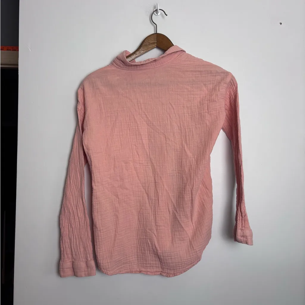 EILEEN FISHER  Casual Neutral Organic Cotton Peach Pink Gauze Button Up Shirt - Image 7