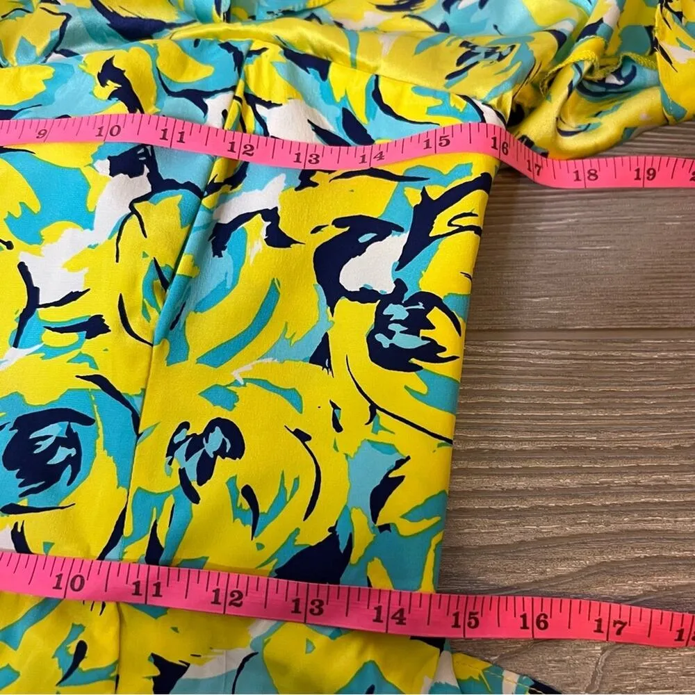 Alice & Trixie silk floral maxi dress yellow blue sz M - Image 3