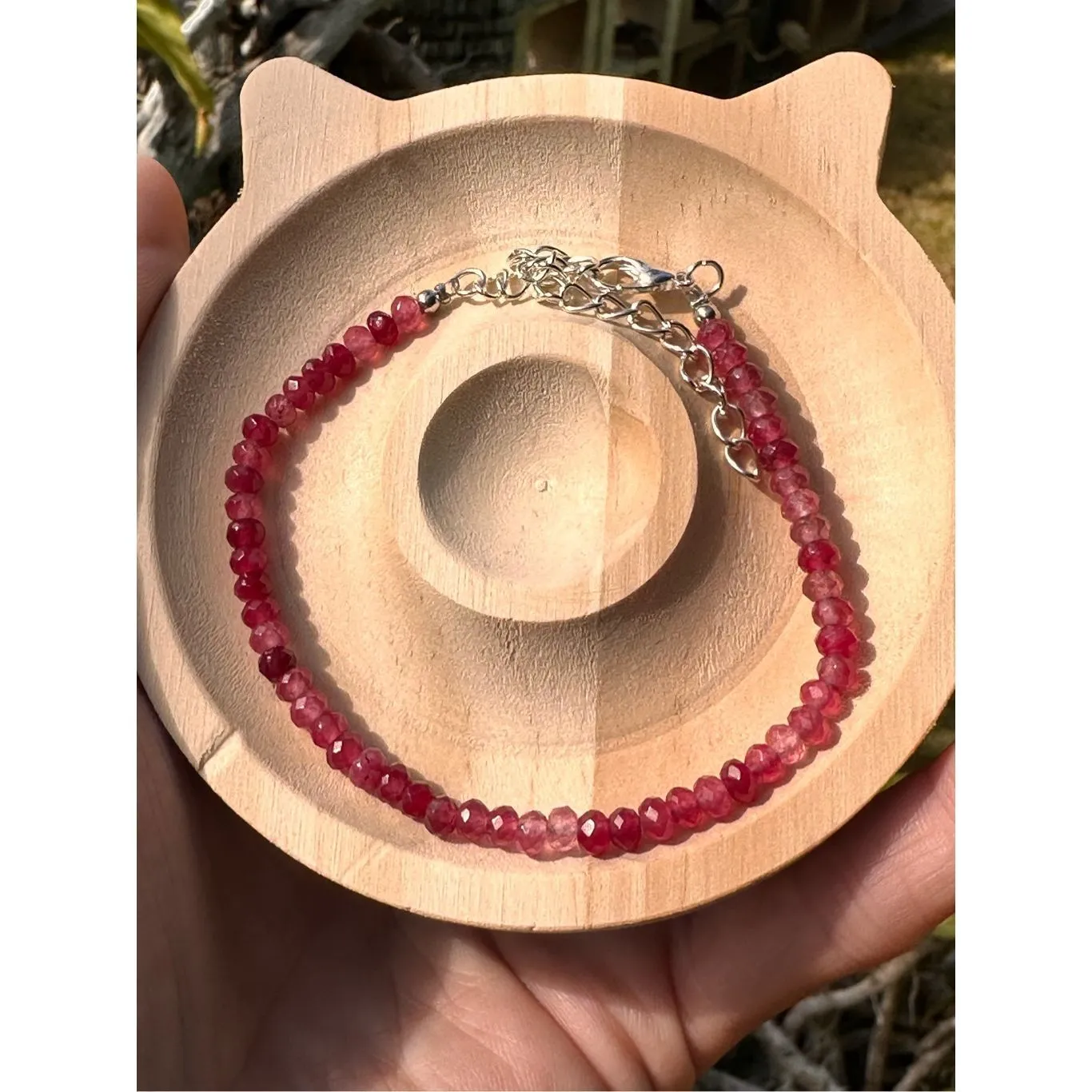 141A. Pink Tourmaline Rondelles Bracelet Anklet, Birthstone Gemstone - Image 3