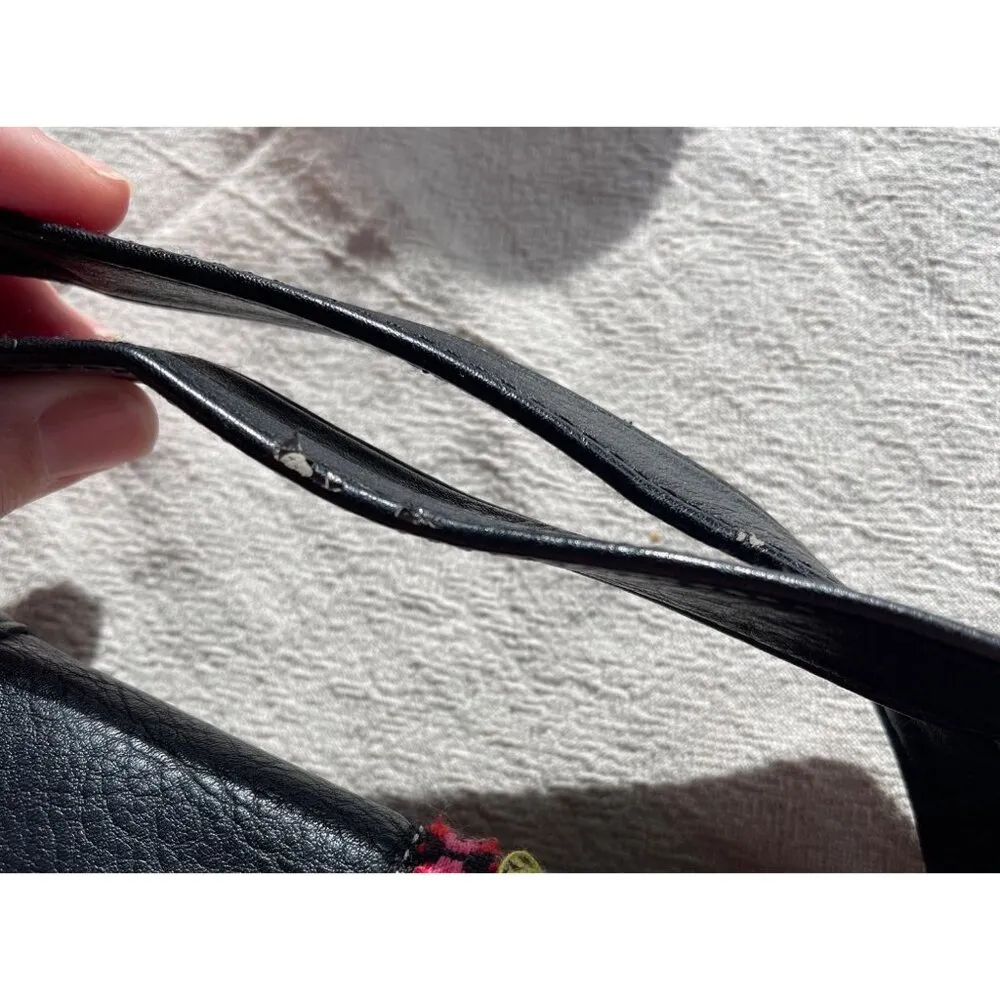 Arizona Jean Co Black Faux Leather Crossbody Bag Fringe / Boho Embroidered M Siz - Image 11