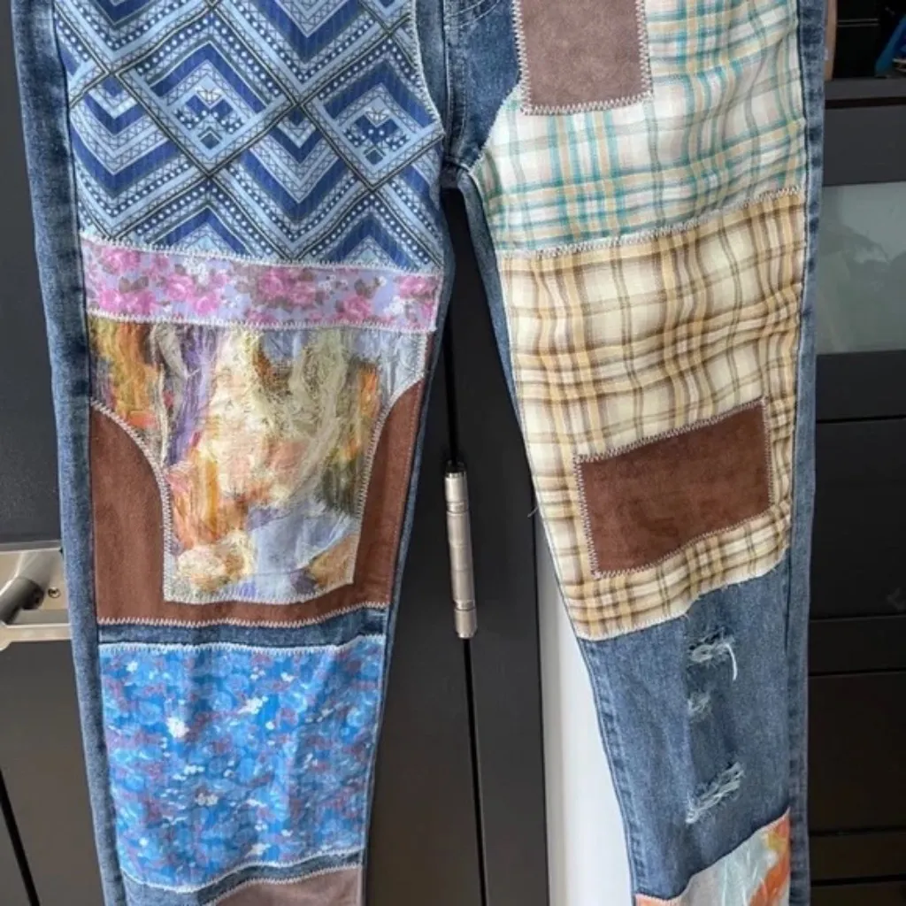 Reworked Patchwork Bootcut Jeans In Multicolor by Jaded Ldn - Image 4