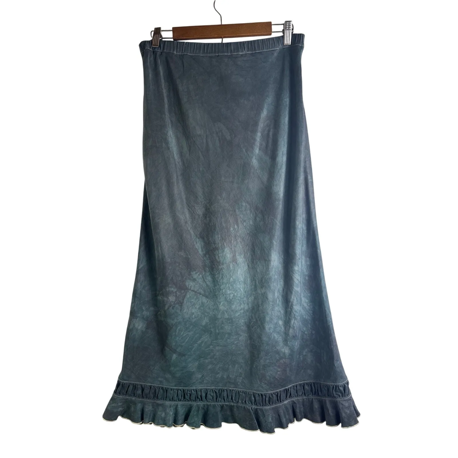 Hanna Andersson Womens 8 Maxi Skirt Ruffle Hem Green Tie Dye Cotton‎ Western Blue - Image 4