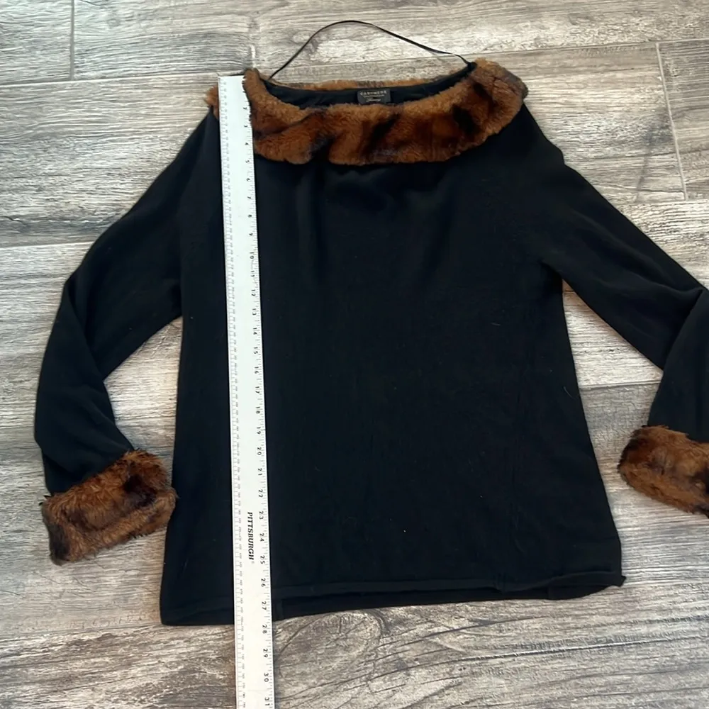 Charter Club Women Black Faux Fur-Trim Cashmere LUXURY Sweater Sz XL #28 - Image 14