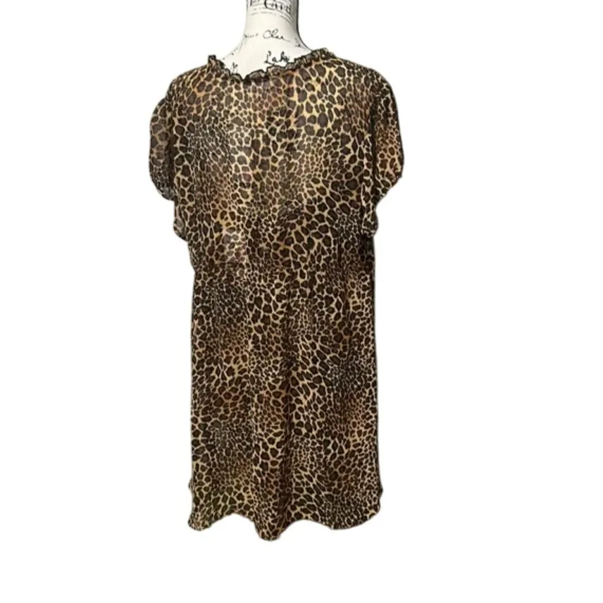 Belle Nuit Leopard Print Cover Up Dress Sheer Lightweight Plus Size 3X‎ Brown - Image 4