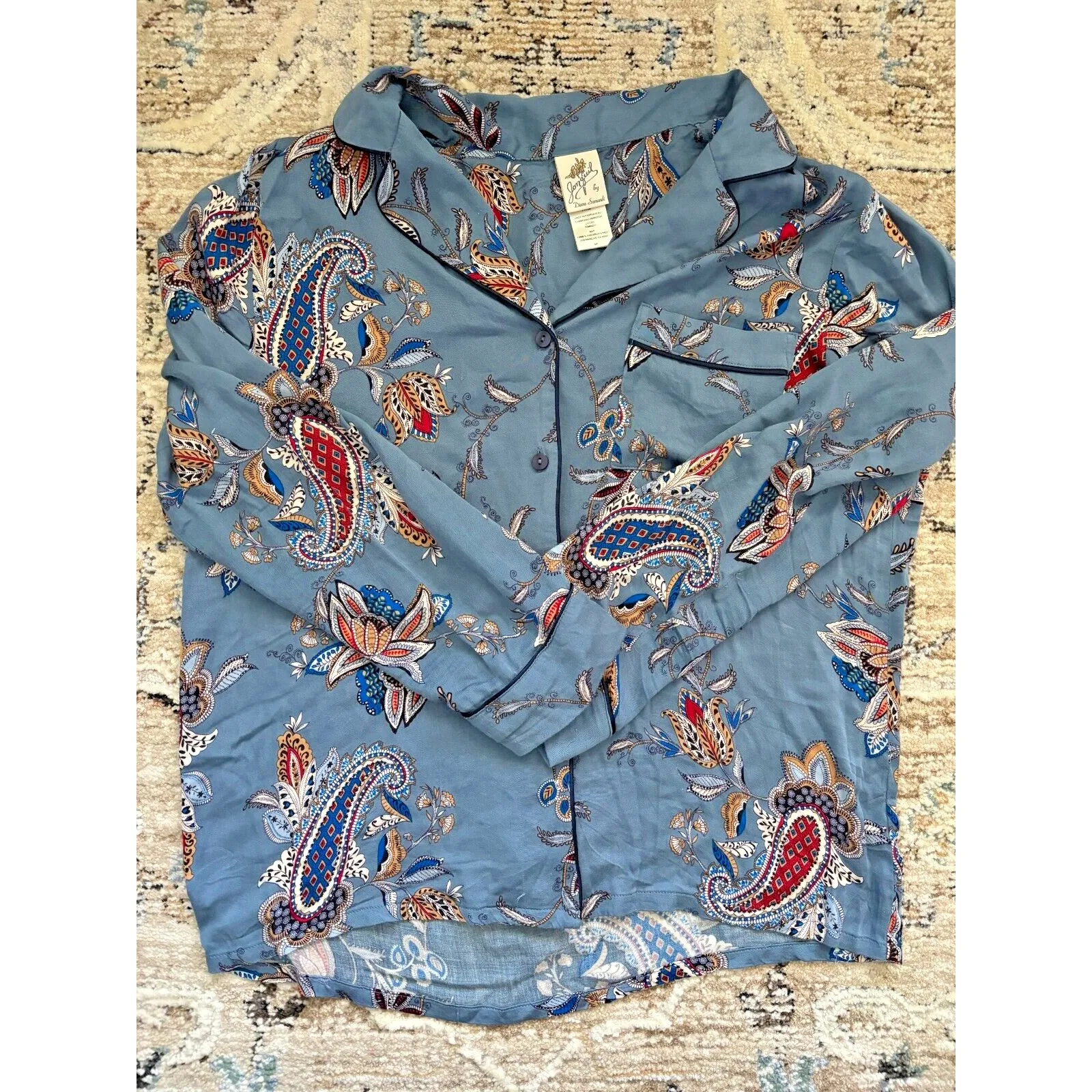 In Bloom by Jonquil Pajama Set Womens Small Blue Paisley Soft Knit Cozy‎ Luxury - Image 6