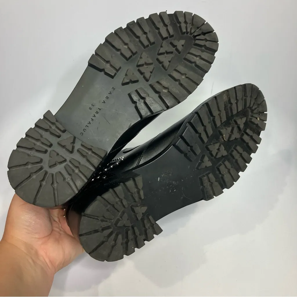 Zara Trafaluc black studded pull on boots women’s size 38 punk gothic streetwear - Image 9