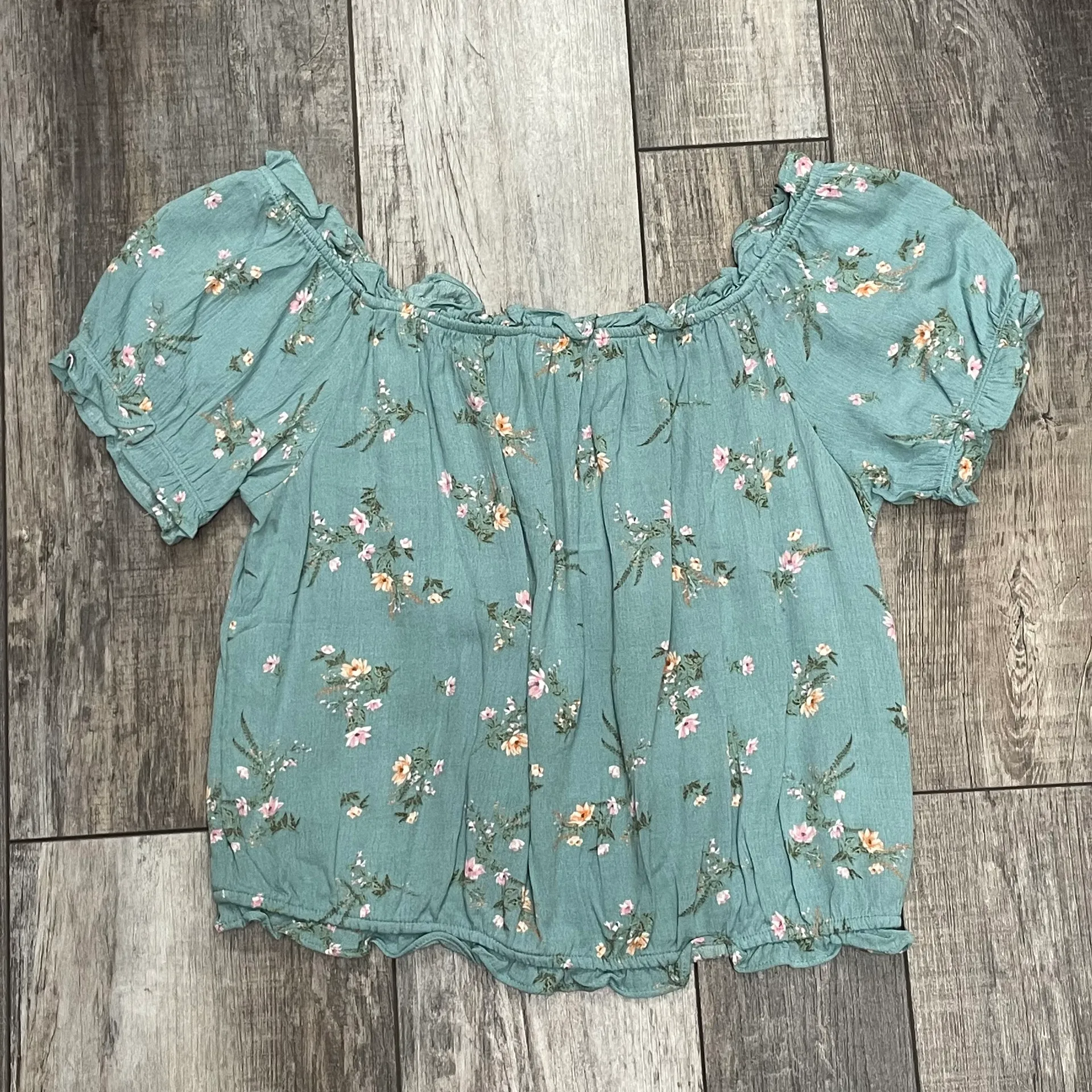 Pink Rose NWT  Turquoise Floral On or Off Shoulder Croptop Size Large - Image 8