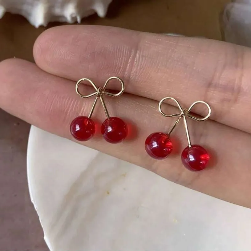 Cherry Red Gold Earrings - Image 2