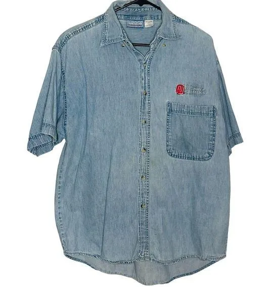 Vintage Faded Gear Denim Button Down Oklahoma University Embroidered Shirt Sz L Size L - Image 1