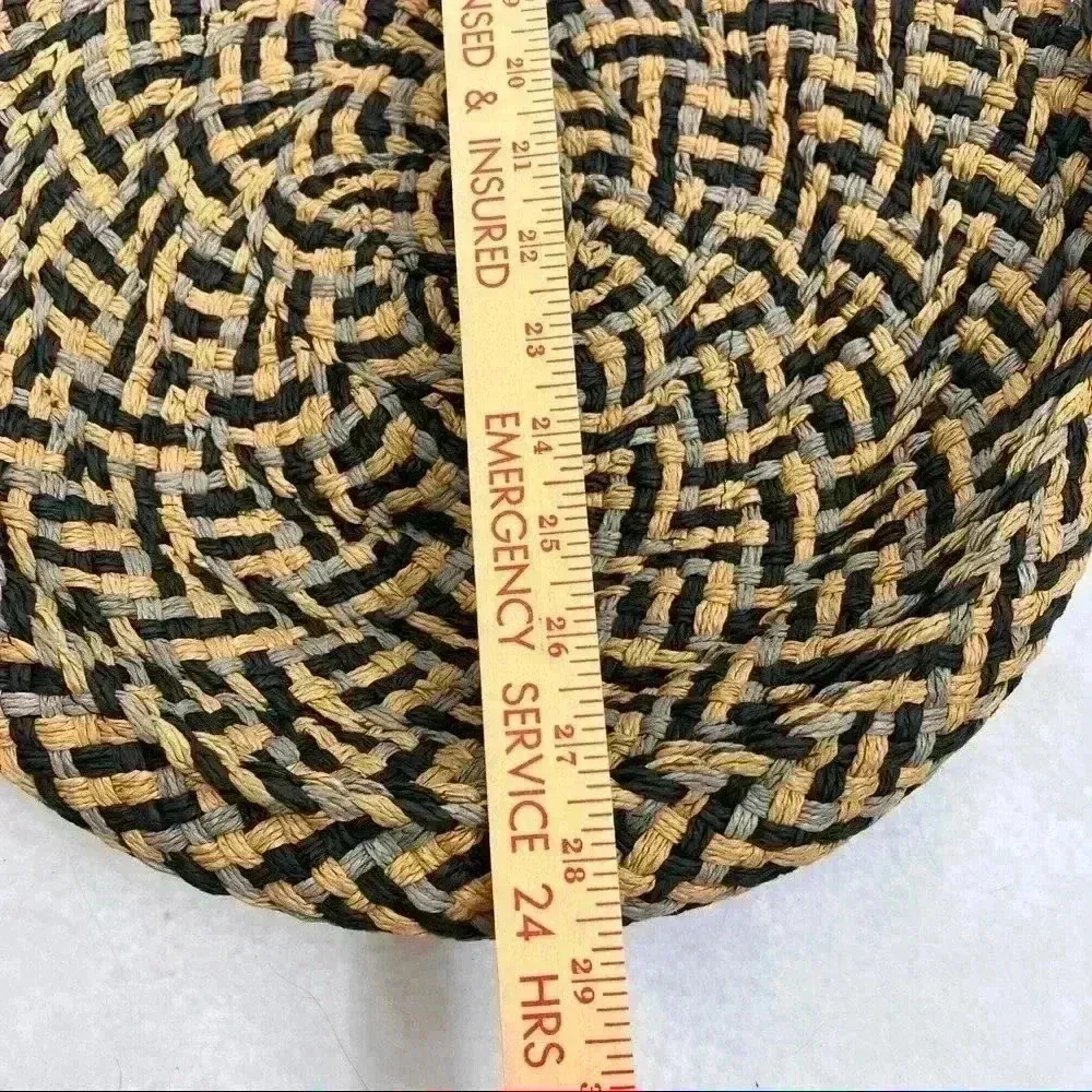 Large Tote Ratan Straw Woven Circular Round HandBag Shoulder Straps Boho Beachy Black - Image 5