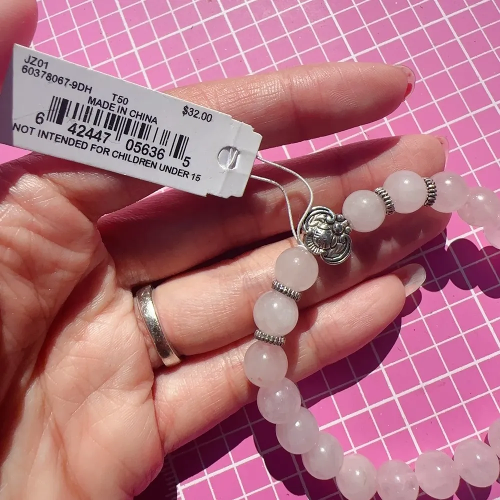 Anne Klein pink jade adjustable bracelet with silver lucky bat - Image 3