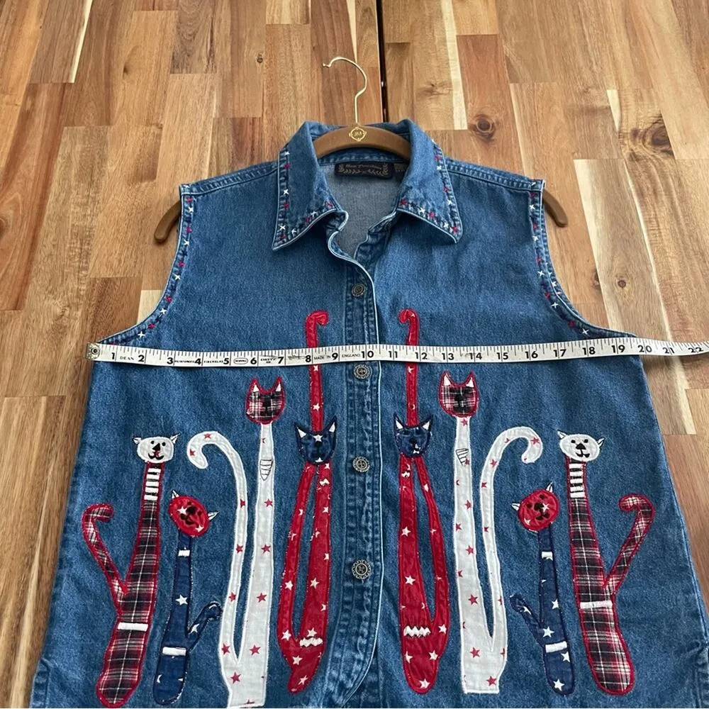 Cat Shirt Red White & Blue Size Large 100% cotton - Image 6