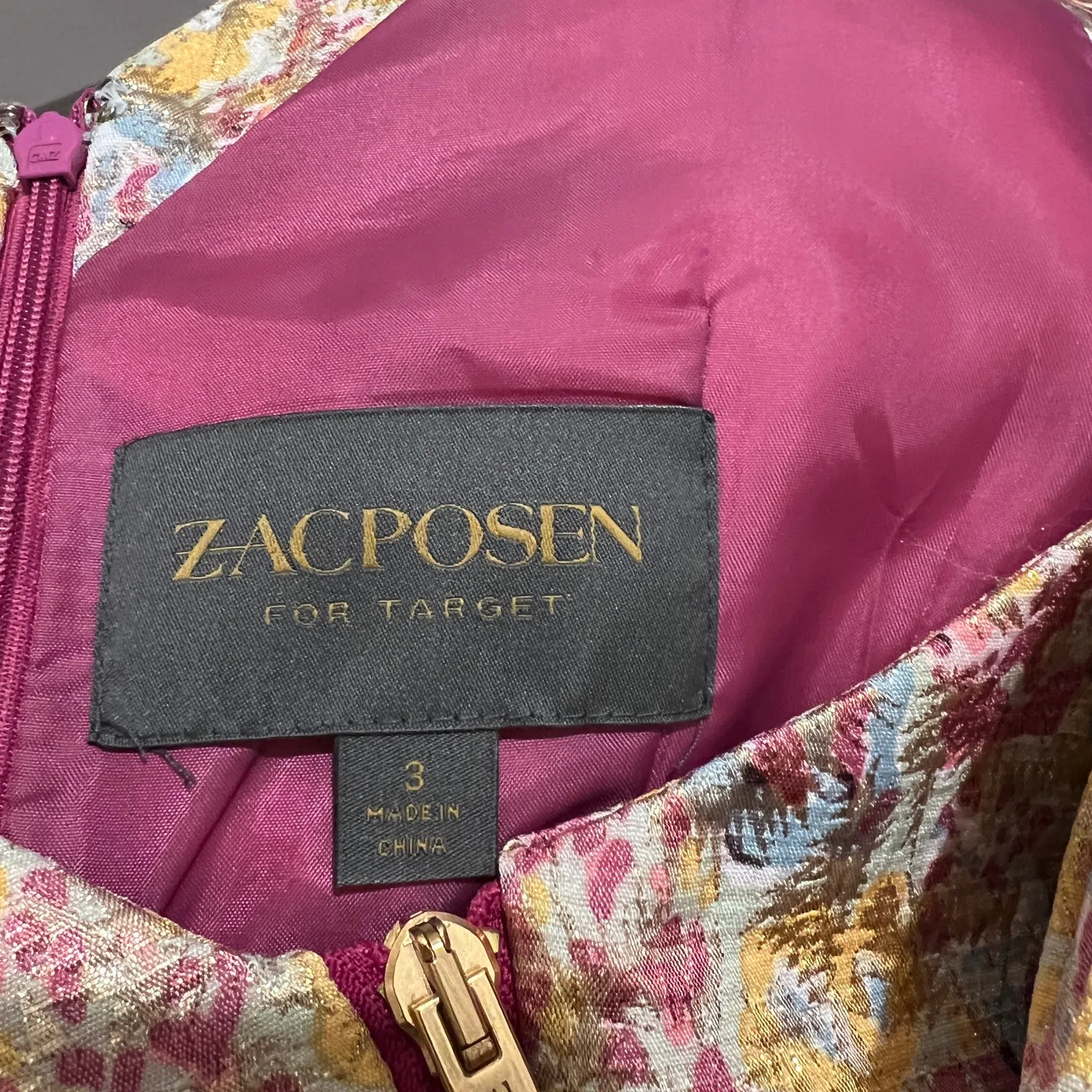 ZAC POSEN for Target Metallic Floral Brocade Party Mini Dress Sz 3 Bow Zipper - Image 8