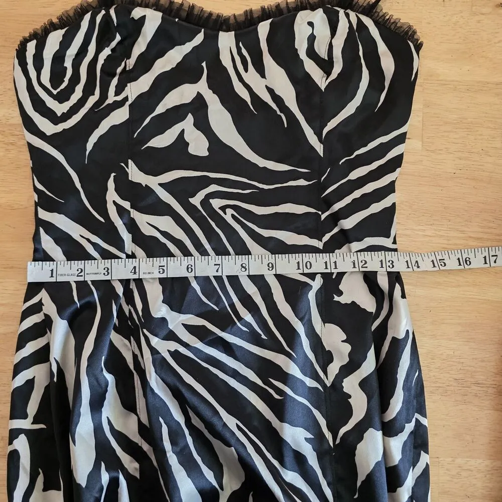 Nine West Zebra Print Mesh Mini Dress 4 Y2K 90s Grunge Tulle Trim Animal Print - Image 8