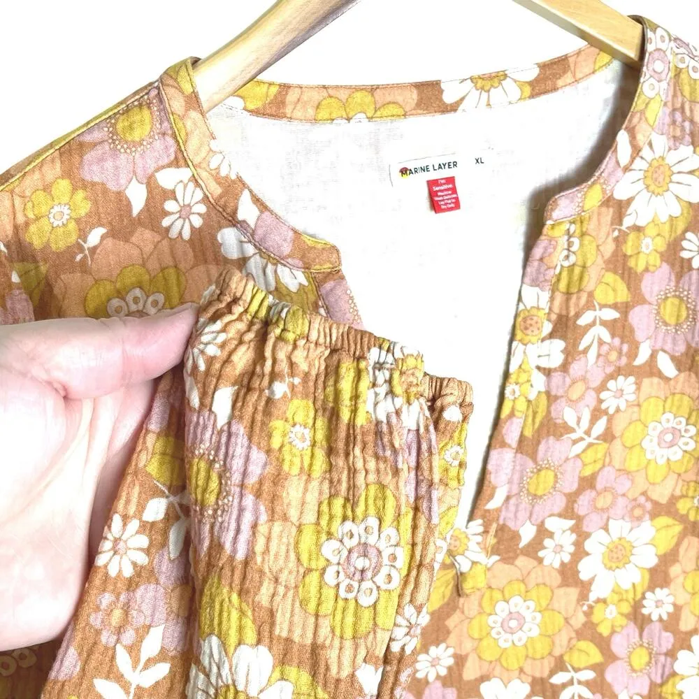 MARINE LAYER Women’s Jamie Floral Gauze Long Sleeve Split neck top - Image 4