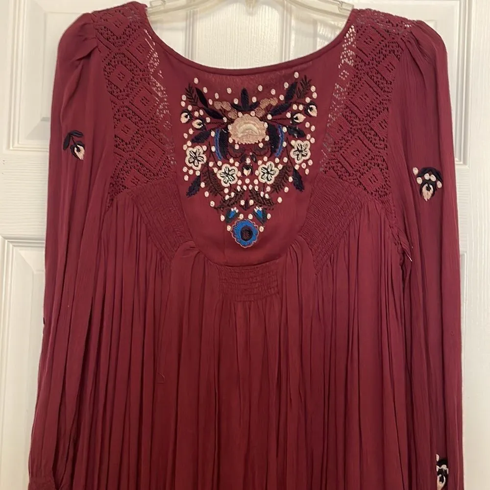 Free People Embroidered Mojave Bohemian Mini Dress in Plum - Image 5