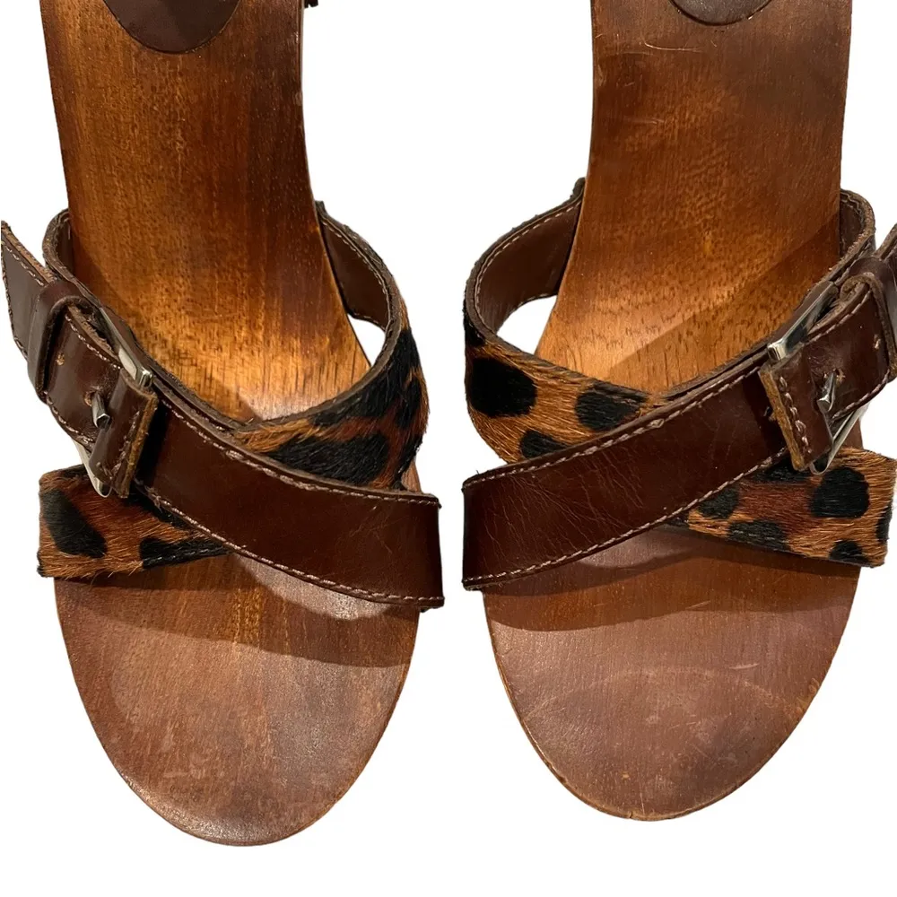 Vintage MIA Leather/Cowhair Wooden Platform Ankle Strap Sandal, Sz 8 - Image 6