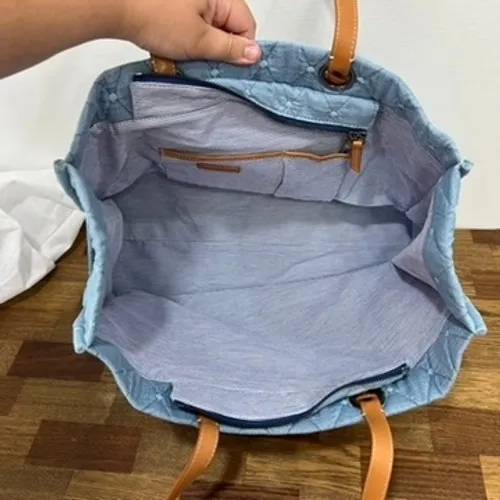 J Mclaughlin Nessa Handbag‎ One Size NWT $248 Blue Quilted Tote Cotton Purse - Image 8