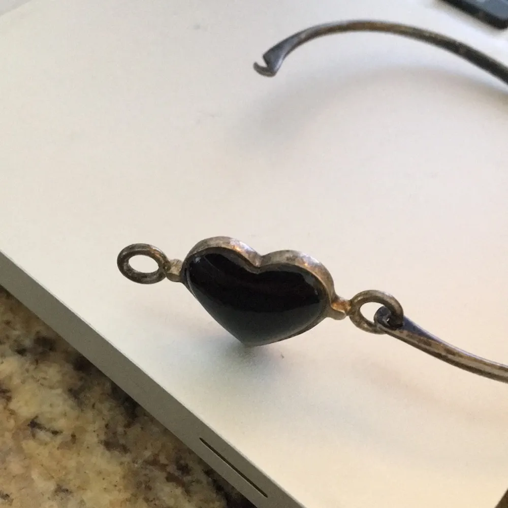 Sterling Silver Black Onyx Heart Bangle Bracelet - Image 3
