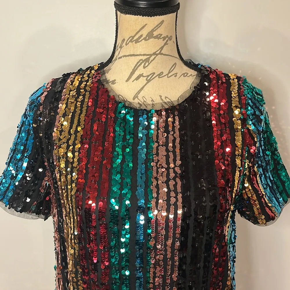 NWT Francesca’s Mi Ami sequin multi rainbow shift mini dress M - Image 2