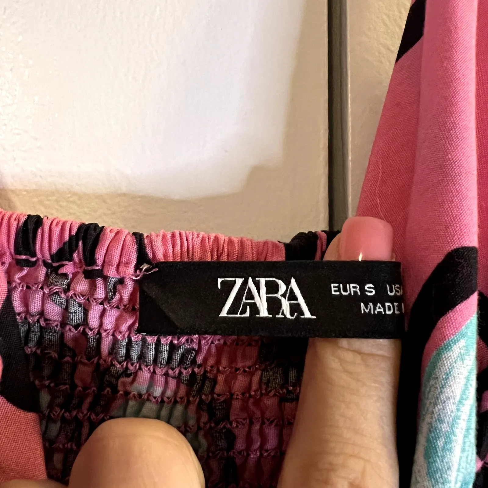 Zara poplin maxi floral pink dress size S 100% cotton sleeveless with pockets - Image 6