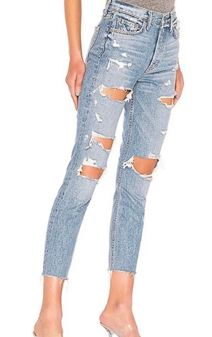 GRLFRND Karolina High Rise Waisted Distressed Hey Jude Skinny Jeans  - Image 2