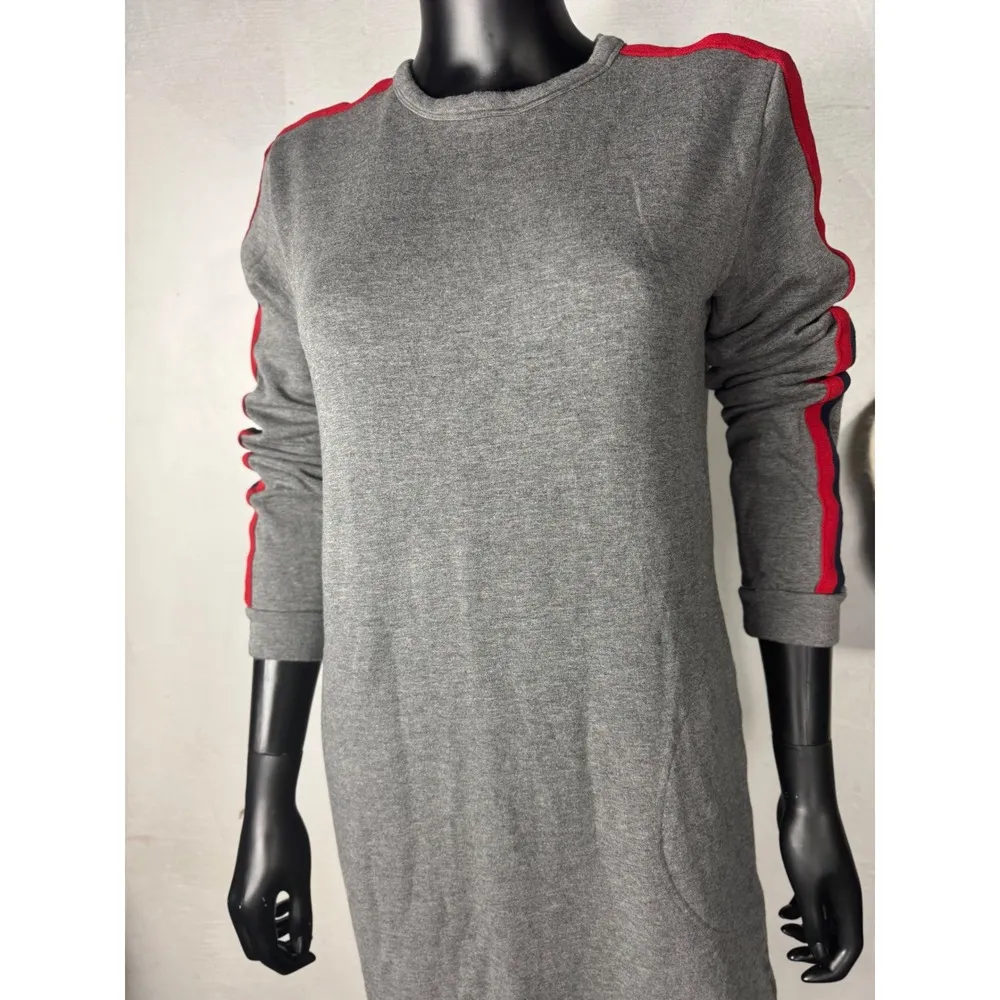 Velvet Gray Long Sleeve Dress with Red and Blue Trim Casual s - Image 8