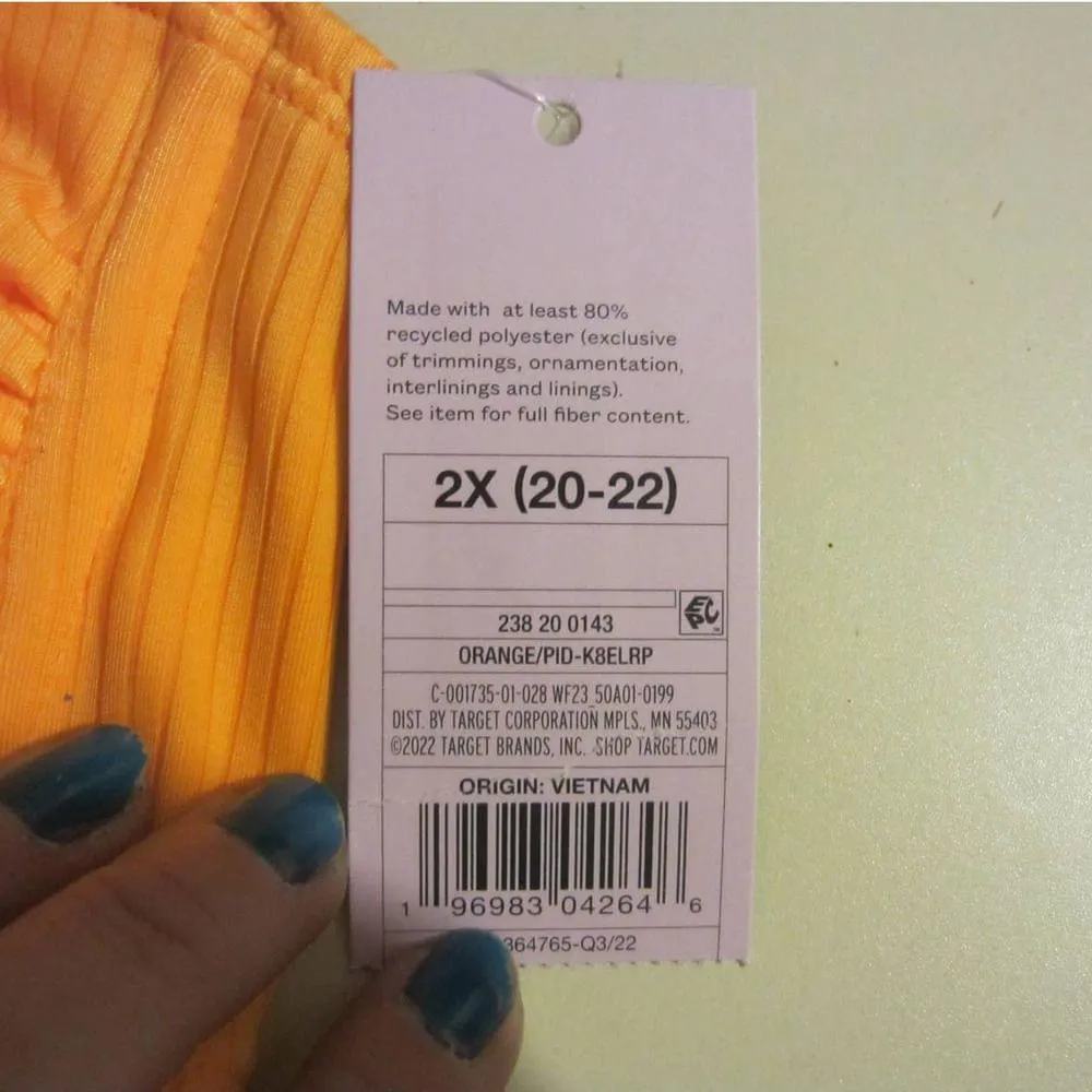 Wild Fable Orange Ribbed Bikini Top Strappy Back Swim 2X - Image 4