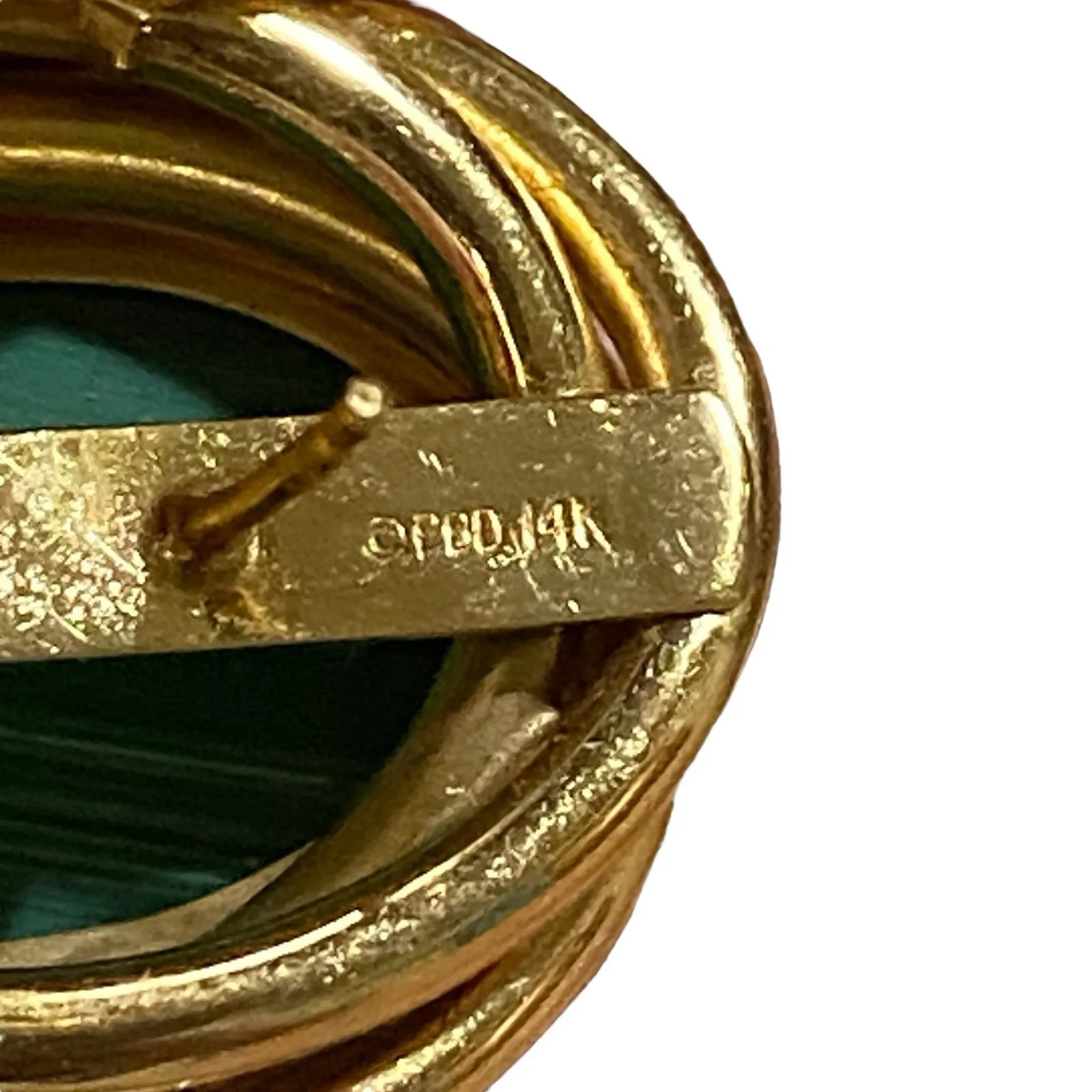 Vintage Peter Brams Design Solid 14K Yellow Gold Malachite Earring 13 Grams - Image 9