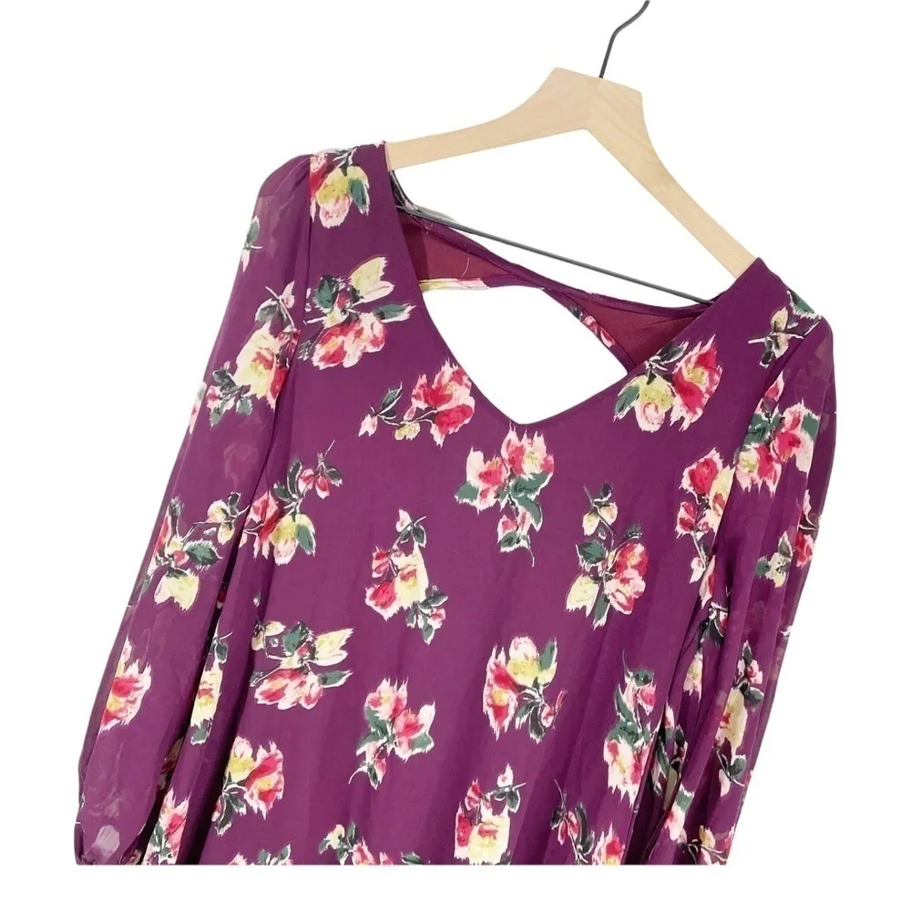 Impressions purple floral long sleeved slow shift dress womens size M - Image 2