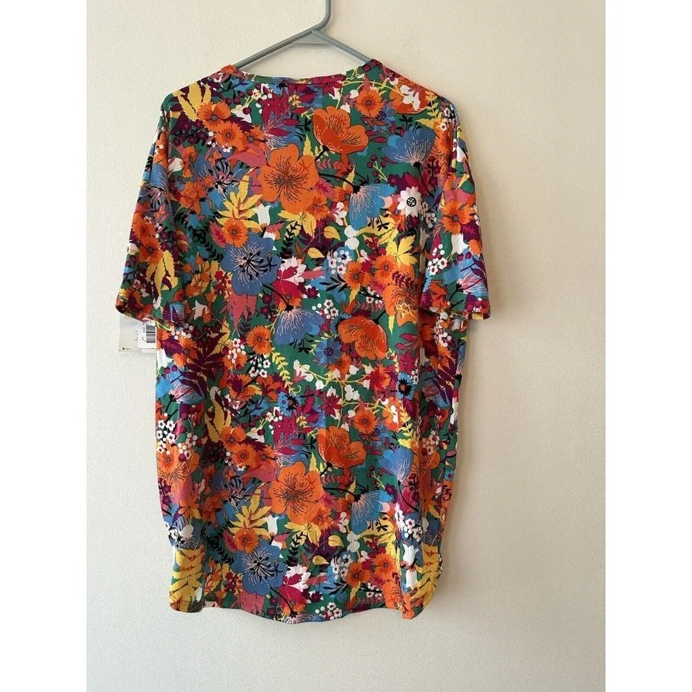 LULAROE Irma Size XXS Floral Print High Low  Shirt. NWT Bold Print Orange Yellow - Image 5