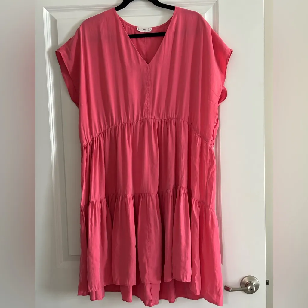 Mango MNG  Pink Tiered V-Neck Mini Dress - Image 3