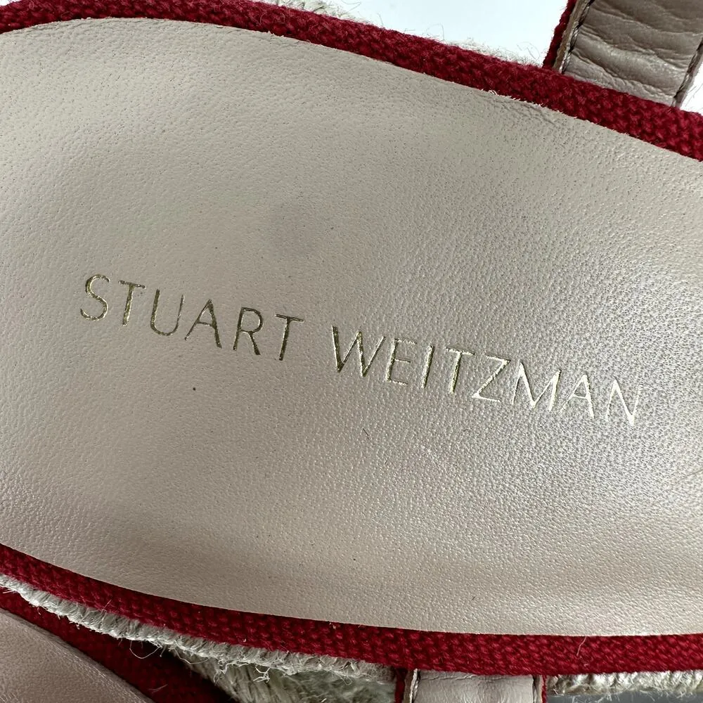 Stuart Weitzman Mykonos Sandals Closed-toe Espadrille Wedge Ankle Strap Red 10 - Image 6
