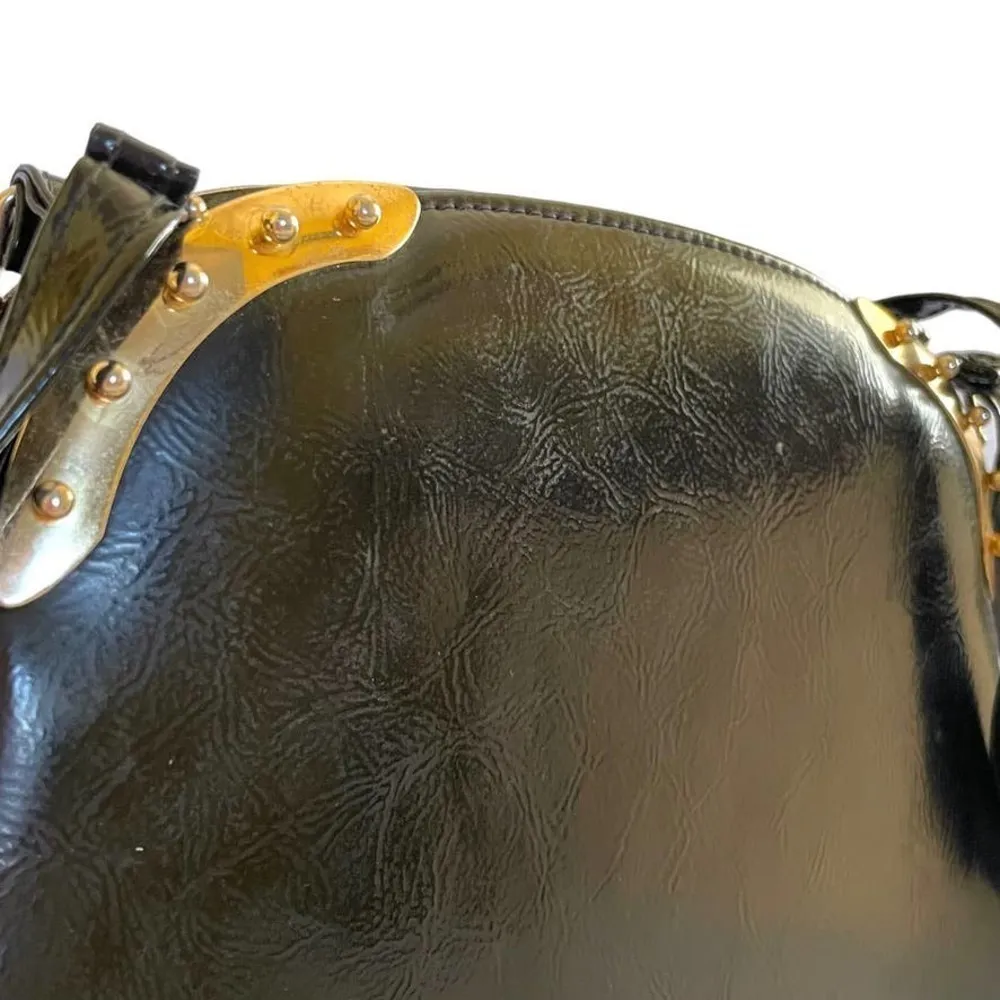 Vintage Meyers Black Leather Studded Satchel Shoulder Bag Purse - Image 8