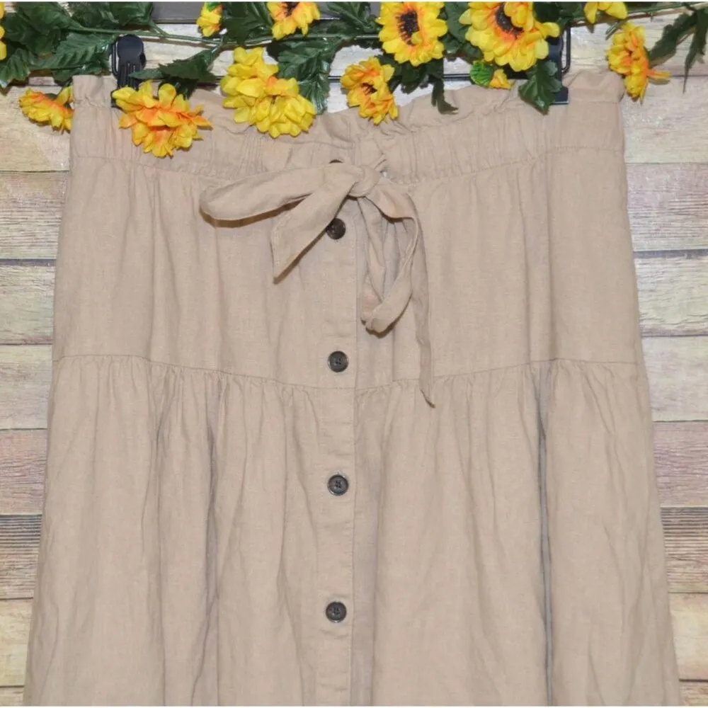 Universal Thread Tan Button Up Tiered Maxi Skirt Size M Linen Blend Boho Modest - Image 3