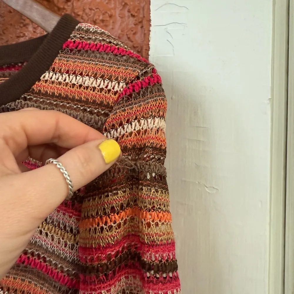 Y2K Almost Famous Women’s Knit Cropped Flare Sleeve Fairy Boho Top Mesh Rave L - Image 5