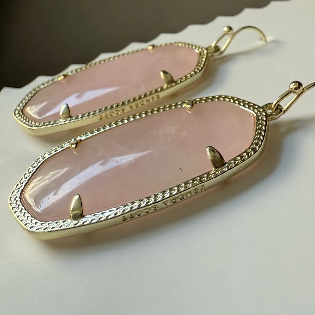 Kendra Scott Elegant Pink quartz Elle 14K gold plated designer Earrings jewelry - Image 3