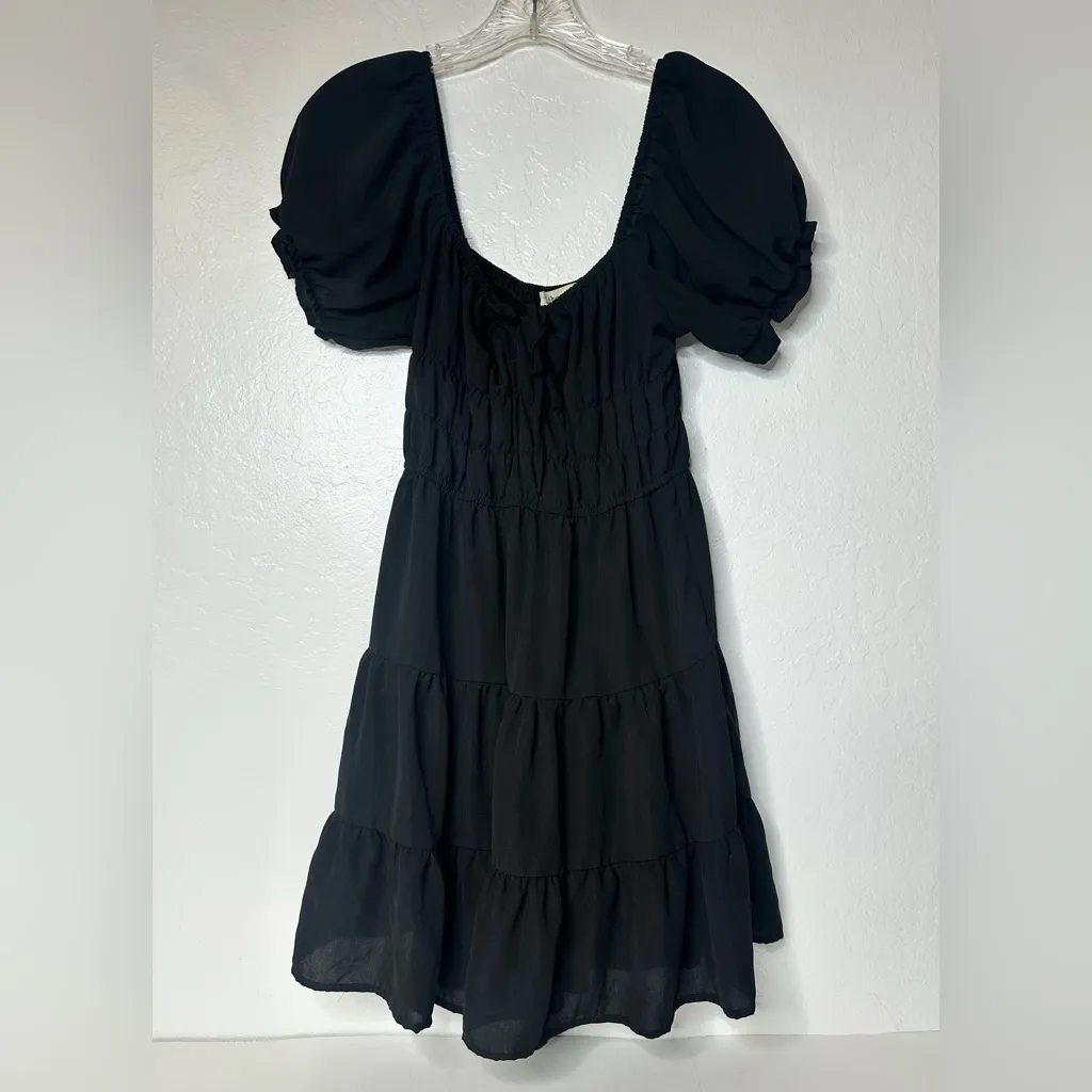 Liberty Love Women’s Size Med Black Dress Layered‎ Ruffles Gathered Cinched - Image 2