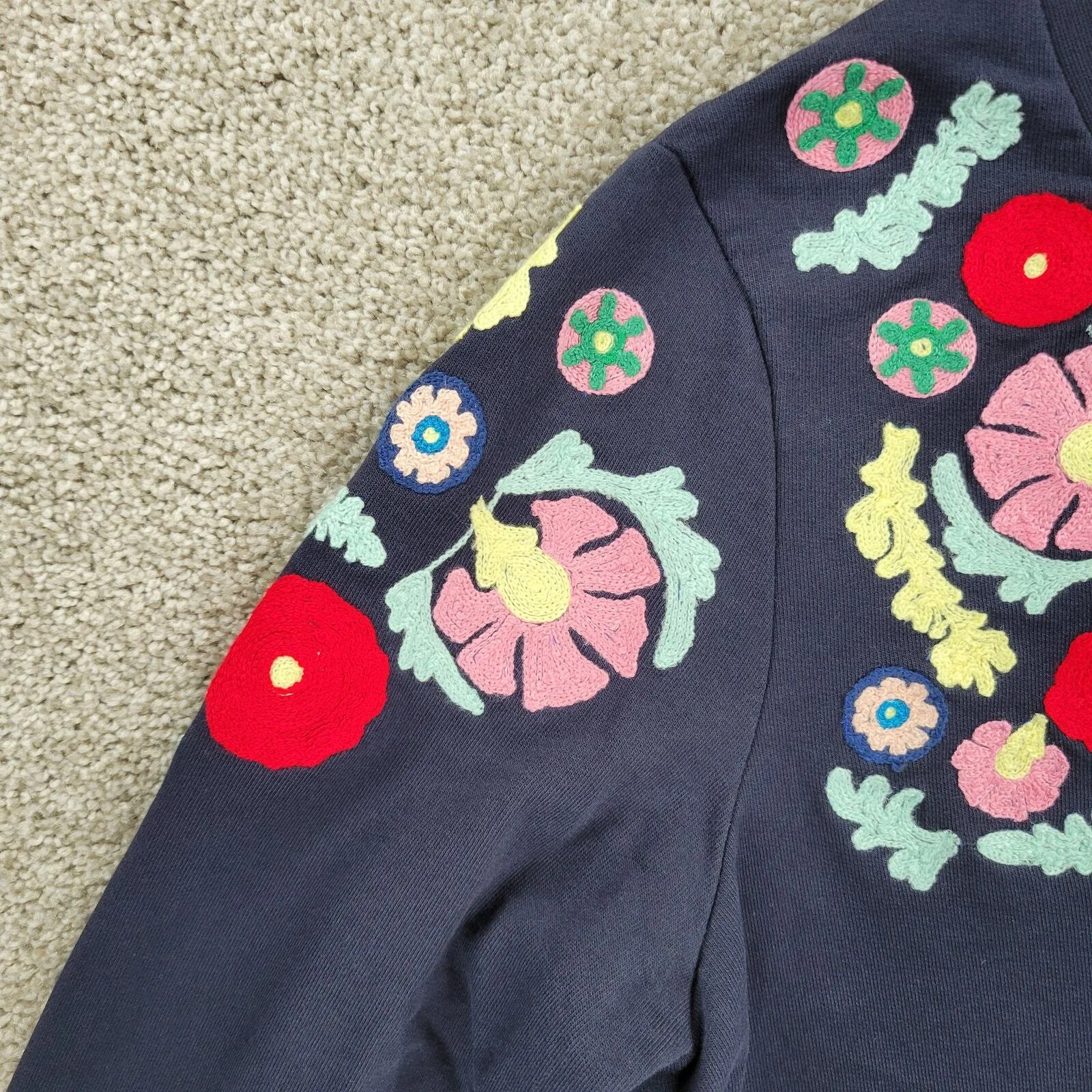 Boden Dress Womens 10 Navy Blue Thick Cotton Embroidered Floral Medallion - Image 12