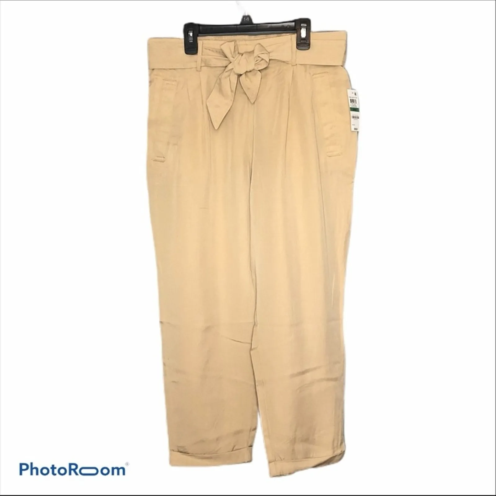 Maison Jules NWT Paper Bag Pleated Cropped Belted Pants Large Brooklyn Beige - Image 2